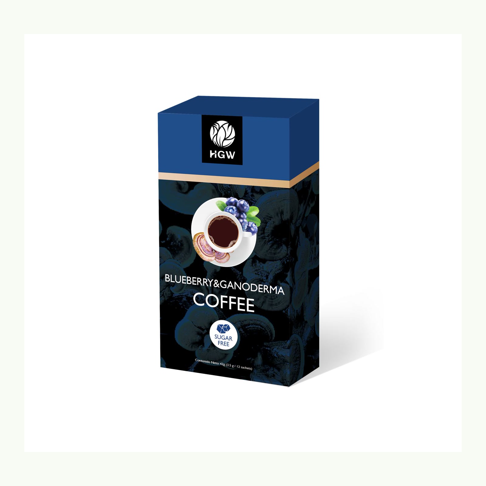 Producto y presentación: Café con Ganoderma y Arándanos HGW